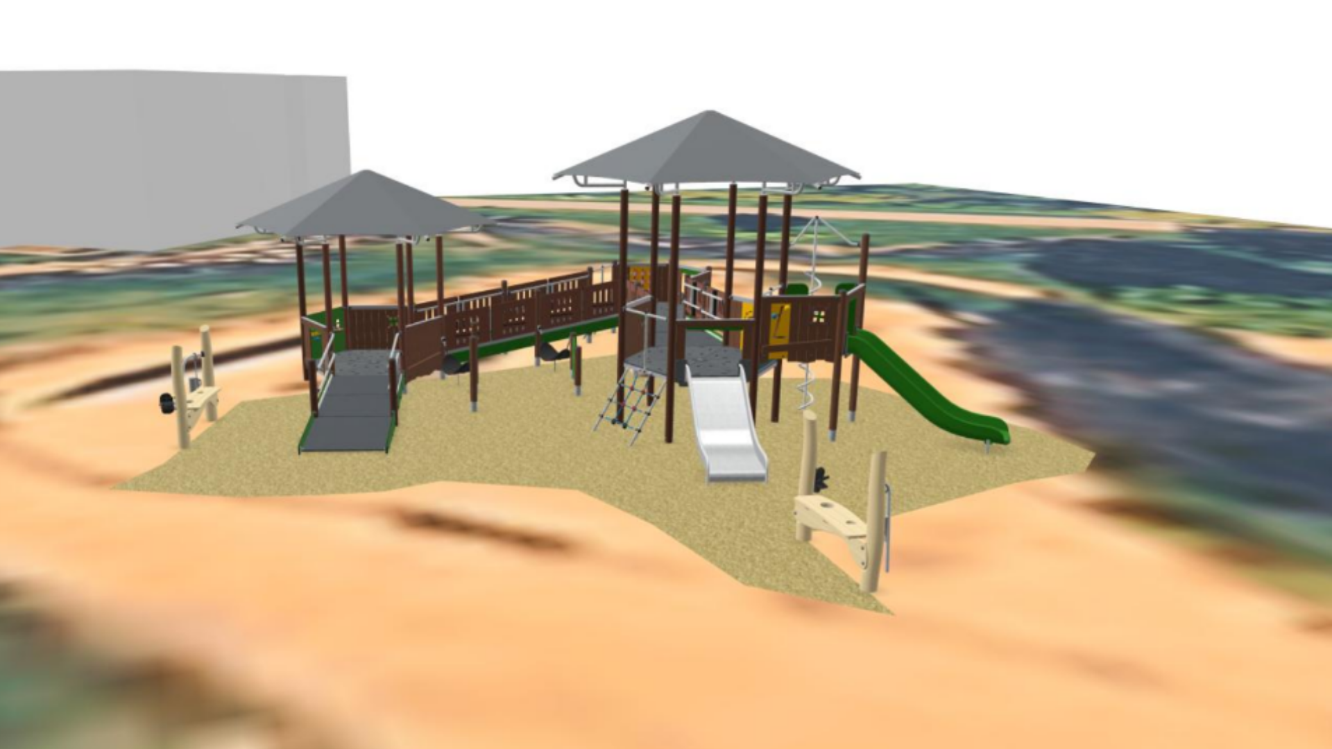 Image of new accessible play towers at Stanwick Lakes